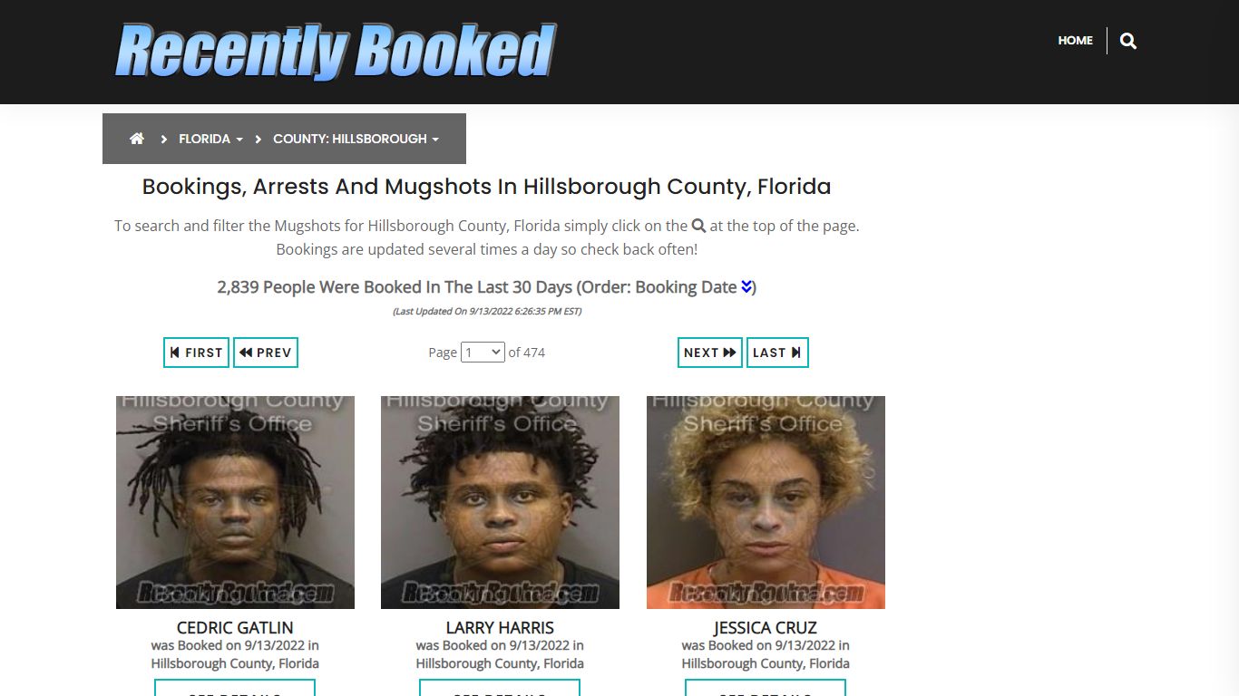 Bookings, Arrests and Mugshots in Hillsborough County, Florida