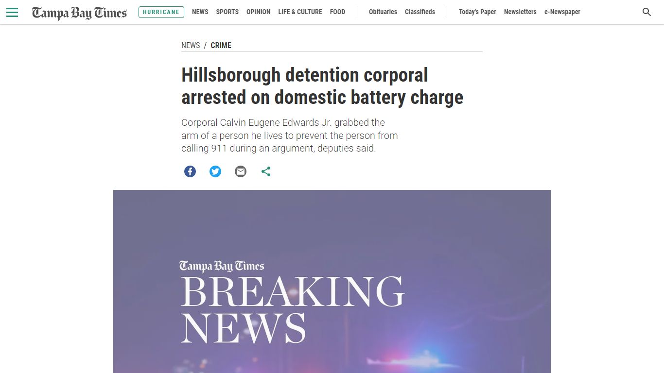 Hillsborough detention corporal arrested on domestic battery charge